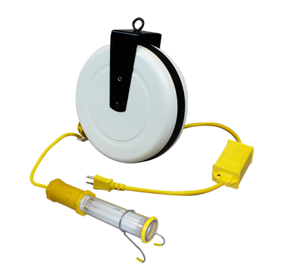 Fluorescent Work Light, 40 Ft Cord on Retractable Reel with In-line Ballast